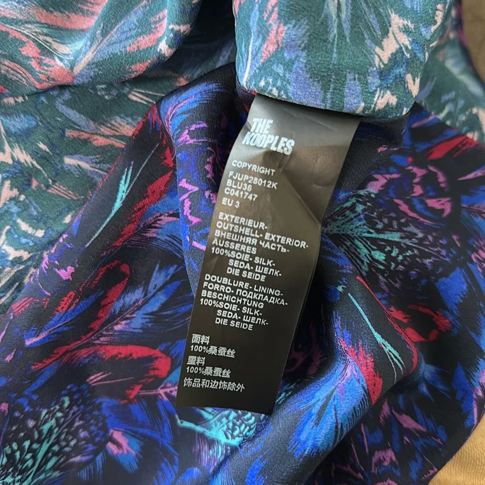 The Kooples Silk Blue Feather Print Midi Skirt with Twist Womens EU 3 US 8